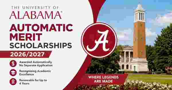 University of Alabama Automatic Merit Scholarships 2026/2027